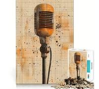 Rompecabezas de micrófono Vintage para Adolescentes 1000 Piezas Mejora la Agilidad Mental Juego tamaño Uniforme Piezas precisas Actividad Nocturna para Toda la Familia (38x26cm)