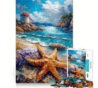 Rompecabezas de Molino de Viento y Estrella de mar,1000 Piezas,Juego de ingenio,Piezas de Ajuste, Actividad Nocturna para Toda la Familia (50x75cm)