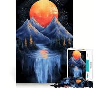 Rompecabezas de montaña, Cascada y Luna para Adultos, 1000 Piezas, Juguete para ejercitar la Mente, diseño y Montaje, Regalo Encantador (38x26cm)