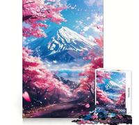 Rompecabezas de montaña con Flores de Cerezo para Adultos,1000 Piezas Pensamiento Claro Relajación Informal Bordes precisos Regalo Ideal (38x52cm)
