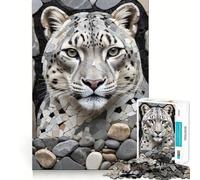 Rompecabezas de Mosaico con Retrato de Leopardo de Las Nieves para Adultos, 1000 Piezas, para estimular la Memoria, Juego en Grupo, patrón de Montaje, Sorpresa navideña (50x75cm)