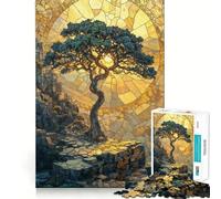 Rompecabezas de Mosaico de Piedra con árbol Dorado de 1000 Piezas para Adolescentes Juguete de lógica Mental Tiempo Libre Bordes Finos 38x26cm