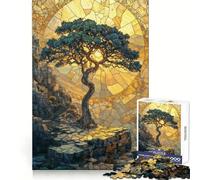 Rompecabezas de Mosaico de Piedra con árbol Dorado de 1000 Piezas para Adultos Juguete para Pensar, Calma, relajación, decoración de Pared con Corte Limpio 38x52cm