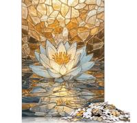 Rompecabezas de Mosaico Dorado con diseño de nenúfar, Rompecabezas Rectangular de Papel para Adultos y Adolescentes, 1000 Piezas (38 x 26 cm)