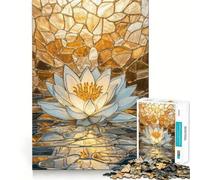 Rompecabezas de Mosaico Dorado de nenúfares de 1000 Piezas para Adolescentes Juego de concentración Mental Corte de precisión Bordes Lisos Juego para Rellenar Calcetines navideños (38x52cm)