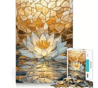 Rompecabezas de Mosaico Dorado de nenúfares de 1000 Piezas para Adolescentes Juego de concentración Mental Corte de precisión Bordes Lisos Juego para Rellenar Calcetines navideños (50x75cm)