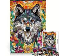 Rompecabezas de Mosaico Lobo en Flores para Adolescentes, 1000 Piezas, para estimular la Memoria y Relajarse, Ideal para el Tiempo Libre, con Corte preciso, Regalo de cumpleaños (38x52cm)