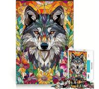 Rompecabezas de Mosaico Lobo Entre Flores,1000 Piezas,Juego Mental Divertido,diseño de Ajuste Huecos, reuniones Familiares (38x26cm)
