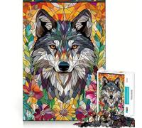 Rompecabezas de Mosaico Lobo Entre Flores de 1000 Piezas para Adultos,Juguete para Resolver Problemas,Calidad Profesional,Ideal para Relajarse en Grupo en Interiores (50x75cm)