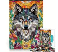 Rompecabezas de Mosaico Lobo Entre Flores para Adultos,1000 Piezas Juego Divertido y Relajante Corte láser Tiempo de Tranquilidad y Ejercicio Mental en casa (38x52cm)