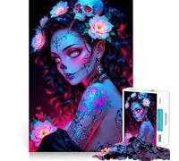 Rompecabezas de Mujer Calavera con Tatuajes para Adolescentes, 1000 Piezas, Juguete de lógica Fina, pasatiempo Tranquilo, Pieza de colección de Arte de Bordes limpios 38x52cm