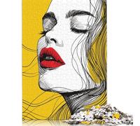 Rompecabezas de Mujer de línea Amarilla de Arte Pop, decoración única para el hogar, Rompecabezas de cartón 100% Reciclado, Regalo para el Día del Niño, 1000 Piezas (75 x 50 cm)