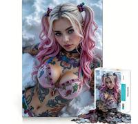 Rompecabezas de Mujer de Pelo Rosa con Tatuajes para Adolescentes, 1000 Piezas Refuerza la Memoria Pasatiempo Tranquilo Regalo Festivo de Calidad (38x26cm)