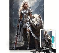Rompecabezas de Mujer Guerrera y Lobo para Adultos 1000 Piezas Juego de Memoria Corte Láser para un Ajuste Perfecto Aliviar el Estrés (50x75cm)
