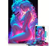 Rompecabezas de Mujer Lobo neón Sexy para Adolescentes, 1000 Piezas, Juguete para ejercitar la Mente, Actividad para el hogar, decoración de Pared con Corte de precisión 38x26cm