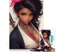 Rompecabezas de Mujer Tatuada con Katana para Adolescentes, 1000 Piezas, Juego de lógica, pasatiempo para el hogar, Corte preciso, Regalo para Festivales 38x26cm