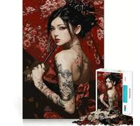Rompecabezas de Mujer Tatuada con Paraguas Rojo para Adolescentes, 1000 Piezas, para Mejorar la Memoria, para Disfrutar de un Juego de Mesa, con Bordes limpios, 50x75cm