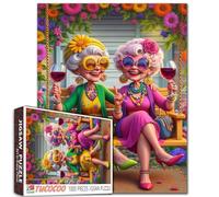 Rompecabezas de mujer vieja oscilante, 1000 piezas para adultos, amigos, fiestas, copas de vino, flores en flor, rompecabezas imposible, difícil, desafiante para adultos, regalos para amigos y