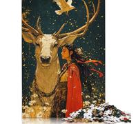 Rompecabezas de Mujer y Ciervo Blanco, de Papel 100% Reciclado, Rectangular, para Mujeres y Hombres, 1000 Piezas (26 x 38 cm)