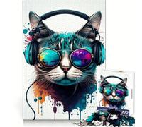 Rompecabezas de música DJ con Forma de Gato y Auriculares para Adultos, 1000 Piezas, Pensamiento crítico, pasatiempo Acogedor, Bordes Uniformes, (38x26cm)