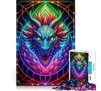 Rompecabezas de neón con dragón de vidrieras, 1000 Piezas, para Adultos Juguete de lógica Mental, diversión Tranquila, Corte Firme, Regalo preciado 50x75cm