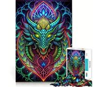 Rompecabezas de neón con dragón de vidrieras, 1000 Piezas para Adultos, para estimular la Memoria, para Pasar un Buen rato, para armar una Obra de Arte 38x26cm