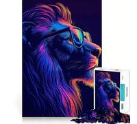 Rompecabezas de neón con Forma de león y Gafas de Sol para Adultos, 1000 Piezas, Juguete de lógica, Tiempo de Paz, Corte Suave, Regalo Premium (38x26cm)