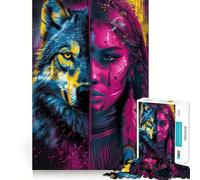 Rompecabezas de neón con Lobo Nativo Americano para Adolescentes, 1000 Piezas, Juguete de lógica, diversión Familiar, Corte de precisión, (38x26cm)