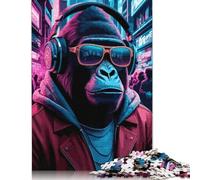 Rompecabezas de neón con música de Gorila, Divertido Rompecabezas de cartón Premium para Adultos y Adolescentes, Regalo para el Día del Padre, 1000 Piezas (75 x 50 cm)