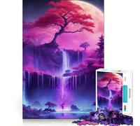 Rompecabezas de neón de 1000 Piezas con diseño de árbol Cascada y bonsái para Adultos Juego Divertido y de fácil Montaje Ideal para Disfrutar en Familia (50x75cm)