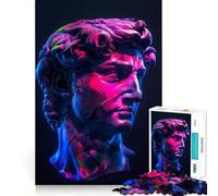 Rompecabezas de neón de 1000 Piezas con la Estatua de David para Adolescentes Recuerda, Mejora, Mente Tranquila, Arte de Corte Claro, Coleccionable 38x52cm