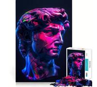 Rompecabezas de neón de 1000 Piezas con la Estatua de David para Adolescentes Recuerda, Mejora, Mente Tranquila, Arte de Corte Claro, Coleccionable 38x26cm