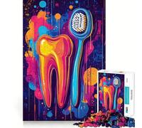 Rompecabezas de neón de Dientes y cepillos de Dientes, 1000 Piezas, para Adultos Regalos para Mejorar la Memoria Ideal para Relajarse y calmar Diseño artístico con Bordes Afilados (38x26cm)