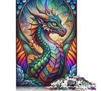 Rompecabezas de neón de dragón de vidrieras de 500 Piezas, Rompecabezas de Madera para Adultos y Adolescentes, Juego Familiar, Regalo de Nochebuena, 500 Piezas (52 x 38 cm)