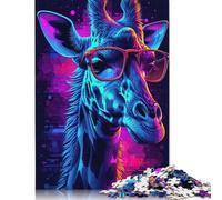 Rompecabezas de neón de Jirafa, Divertido Rompecabezas de cartón Premium para niños o niñas, 1000 Piezas (75 x 50 cm)