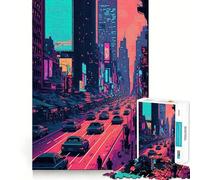Rompecabezas de neón de la Ciudad de Nueva York para Adolescentes, 1000 Piezas, Juguete para ejercitar la Mente, Imagen Relajante y acogedora, Sorpresa cálida (38x26cm)