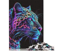 Rompecabezas de neón de Leopardo Colorido, Rompecabezas Rectangular de Papel Entrelazado preciso para Adultos y niños, 1000 Piezas (75 x 50 cm)