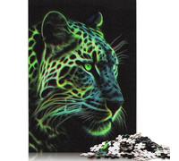 Rompecabezas de neón de Leopardo Verde, Rompecabezas Rectangular de Papel Entrelazado preciso para niños y niñas, 1000 Piezas (75 x 50 cm)