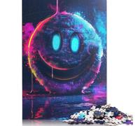 Rompecabezas de neón psicodélico con Cara Sonriente, Rompecabezas Rectangular de Papel Entrelazado preciso para niños y niñas, 1000 Piezas (75 x 50 cm)