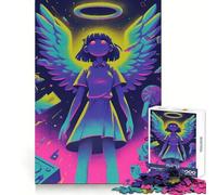 Rompecabezas de niña ángel neón con halo para Adultos, 1000 Piezas, Juguete de lógica Resistente, Juego Relajante, Borde Transparente, Regalo artístico (38x52cm)