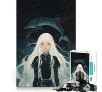 Rompecabezas de niña de Pelo Blanco con constelación de Delfines 1000 Piezas Diversión para ejercitar la Memoria Bordes Lisos Encaje Forma Divertida de llenar Las Horas Libres (38x52cm)