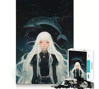 Rompecabezas de niña de Pelo Blanco con constelación de Delfines para Adultos 1000 Piezas Juego de Memoria ensamblaje Firme y Seguro Juego de construcción de Conexiones significativas (38x26cm)