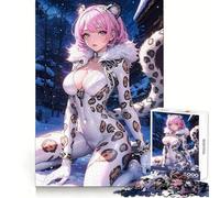 Rompecabezas de niña Leopardo de Las Nieves Blanca para Adolescentes, 1000 Piezas, agudeza Mental, Calma, Ocio, Ajuste preciso, (38x52cm)