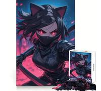 Rompecabezas de niña Ninja con Orejas de Gato,1000 Piezas,Mejora la concentración,Relajante,Divertido,Corte Suave,Regalo de cumpleaños (38x26cm)