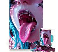 Rompecabezas de niña Vampiro con la Lengua Fuera para Adolescentes,1000 Piezas,Mejora la Capacidad Mental,Juego,tamaño Uniforme,Piezas precisas,Actividad Nocturna Divertida en Familia (50x75cm)