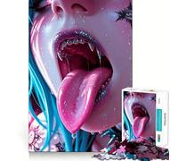 Rompecabezas de niña Vampiro con la Lengua Fuera para Adolescentes,1000 Piezas,Mejora la Capacidad Mental,Juego,tamaño Uniforme,Piezas precisas,Actividad Nocturna Divertida en Familia (38x52cm)