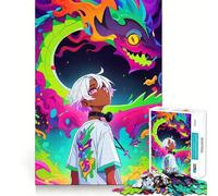 Rompecabezas de niño Anime con dragón Colorido para Adultos,1000 Piezas,Juego para ejercitar la Mente,Corte de precisión,Bordes Suaves,desafío Divertido para Pasar el Tiempo (38x26cm)