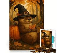 Rompecabezas de Nutria Bruja con Calabaza en otoño para Adolescentes, 1000 Piezas, Juguete de lógica Fuerte, Tranquilo, calmado, Borde Claro, Regalo Elegante (38x52cm)