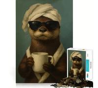 Rompecabezas de Nutria con café y Gafas de Sol, 1000 Piezas, para Adolescentes, Ideal para Recordar, estimular la Tranquilidad, Momentos de Paz, Corte Suave y Regalo Elegante (38x52cm)