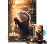 Rompecabezas de Nutria con Flor, 1000 Piezas, para Adultos, desafío Mental, Juguete Divertido, Corte de Calidad, (38x26cm)